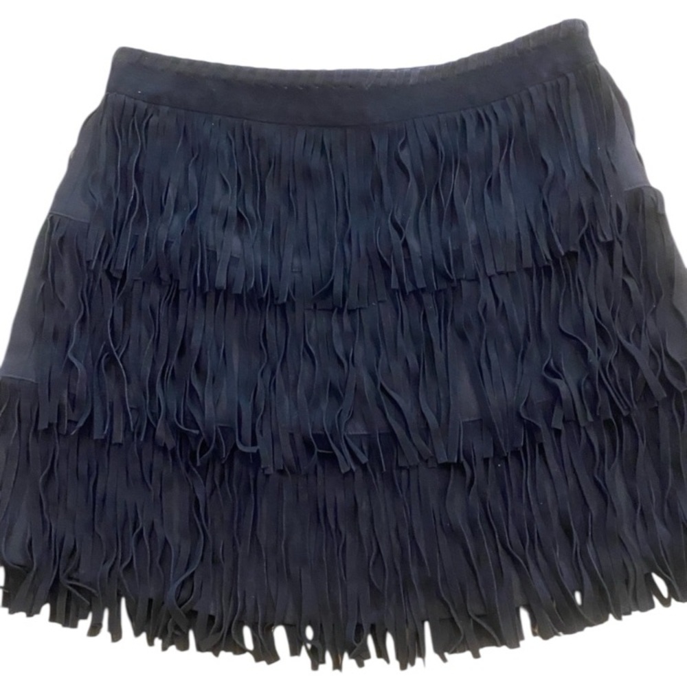 Kate Spade Leather Fringe Black Mini Skirt New without Tag size 8-10